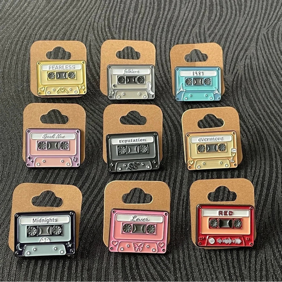 Taylor Swift Album Enamel Cassette Pins  - Set of 9 - Picture 1 of 3